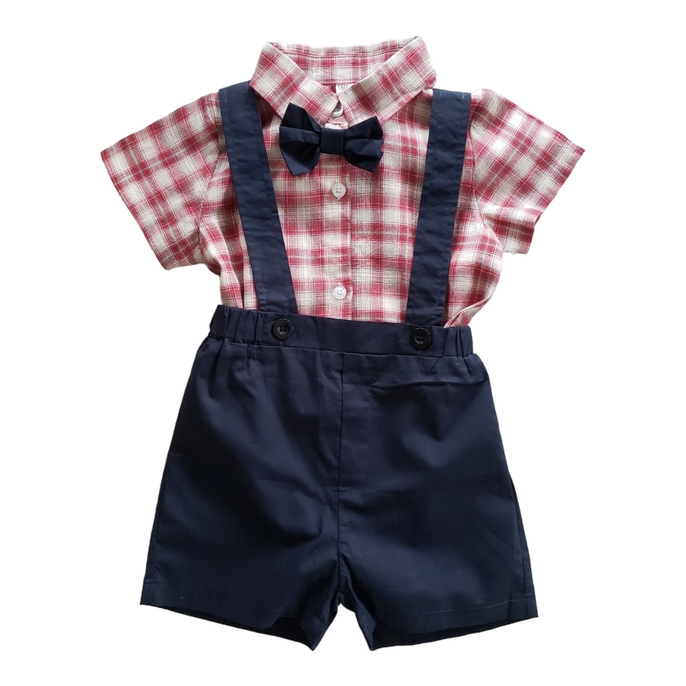 Infant Baby Boy Gentleman Shorts Summer Suit Bowtie Romper Outfit Set 18 mo.